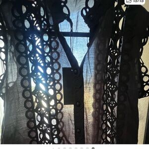 Black Eyelet Lace Maxi Dress XL – Boho Chic Button-Down Cover-Up